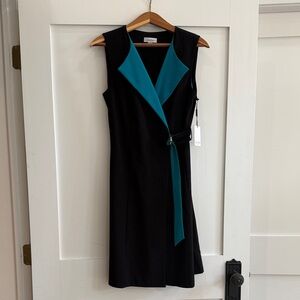 NWT Calvin Klein Black Wrap-style Dress with Teal Accent